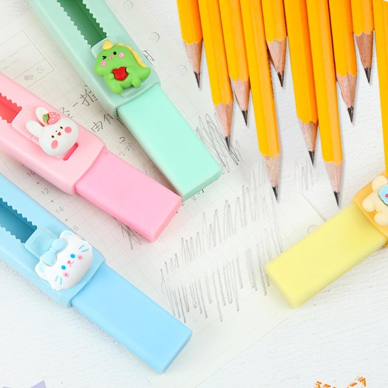 BetterJonny Sliding Retractable Eraser, 4 Color Push Pull Erasers and 8 Refills, Animal Erasers for Pencils Drawing(B) - Image 5